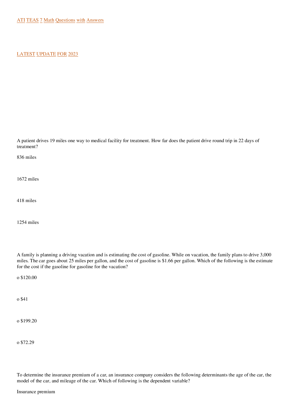 Preview image for ATI TEAS 7 Math Questions with Answers LATEST UPDATE FOR  